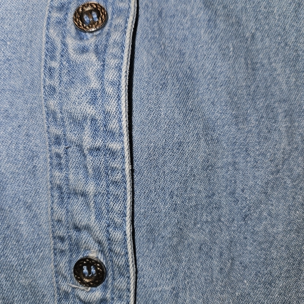 Vintage CD womans Denim embroidered w rhinestones floral LS button up shirt L - Picture 5 of 8